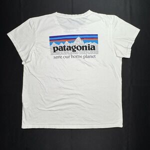 Patagonia Shirt Womens Large White Organic Cotton Save Our Home Planet Graphic